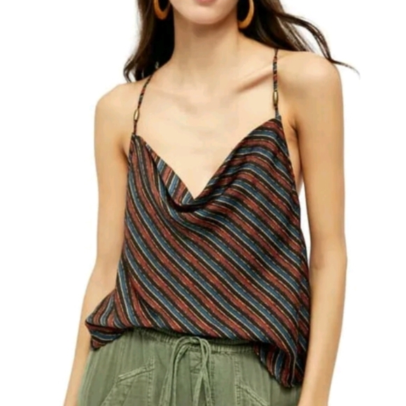 FREE PEOPLE Womens Tank Top Stevie Sleeveless Soft Multicolour Size L - Picture 1 of 7